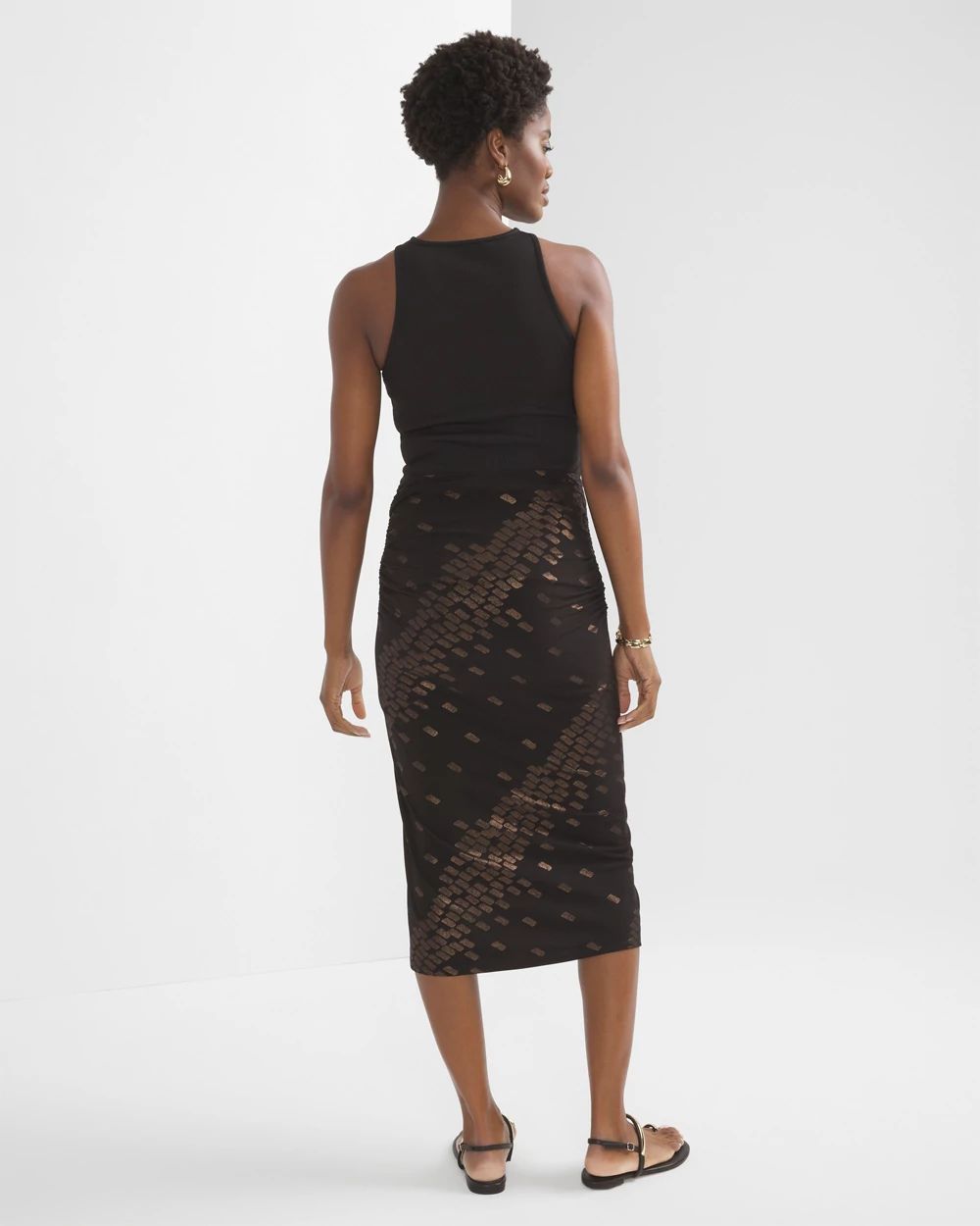 ●ROUGHNECK● Shirred Waist Band Midi Skirt / Black black-shirred-waist-poplin-